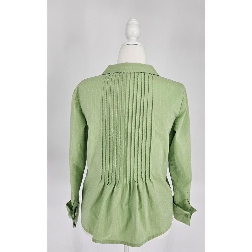 Coldwater Creek Button Up Shirt Womens PM Green Pleated Pintuck Long Sleeve Blou - Picture 7 of 11